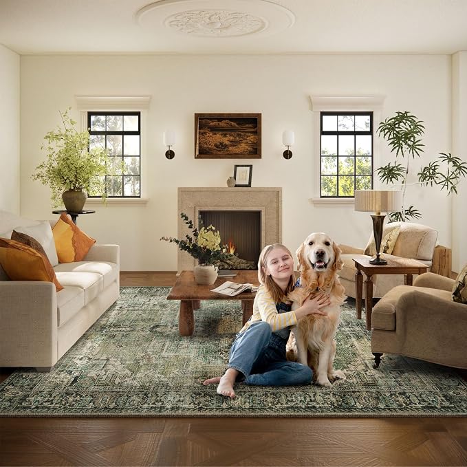 6x9 Area Rugs for Living Room: Washable Bedroom Rug Boho Vintage Rugs Stain - Image 7