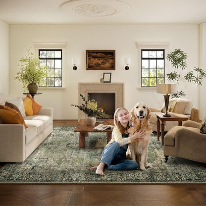 5x7 Area Rugs for Living Room: Washable Bedroom Rug Boho Vintage Rugs Stain - Image 8