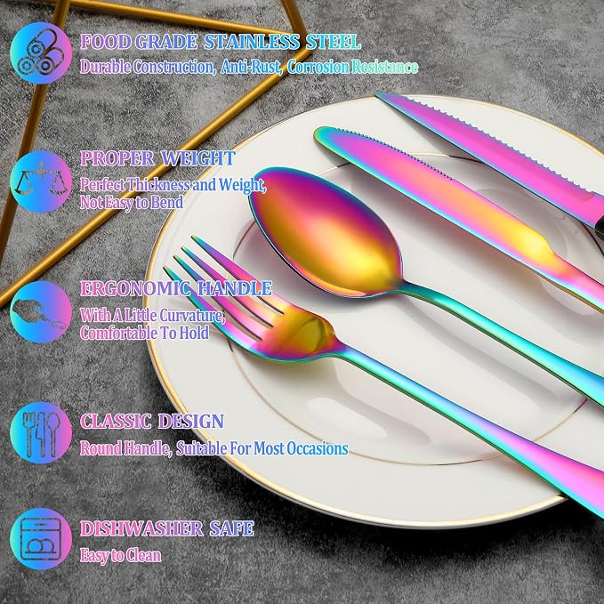 36 Pcs Rainbow Silverware Set - Image 3