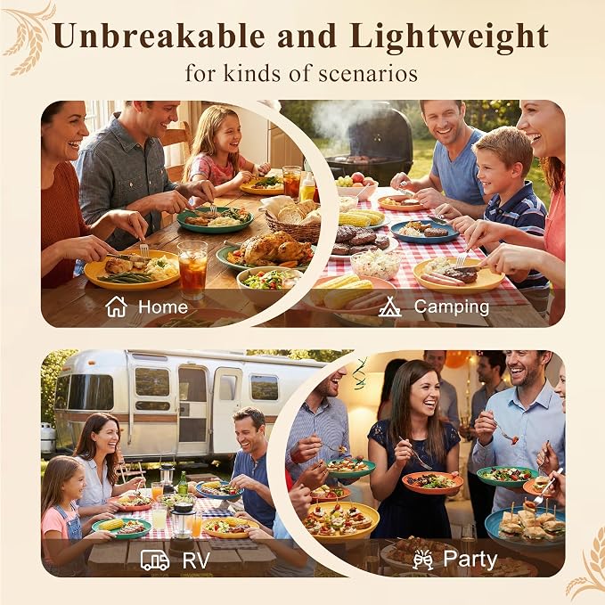 Wheat Straw Plates Set of 8, Reusable Plastic Dinner Plates 9 Inch, Unbreakable - Image 7