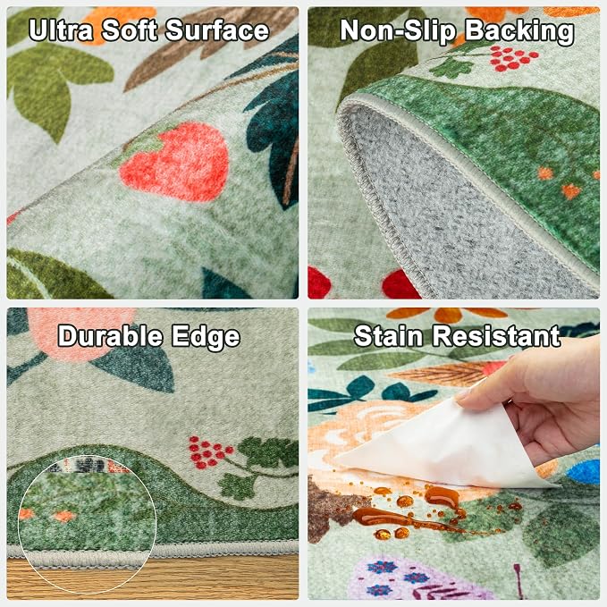 Area Rug Living Room Rugs: Floral 5x7 Washable Rug Vintage Soft Boho Non-Slip - Image 6