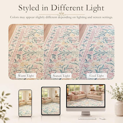 Wonnitar Machine Washable 10x14 Area Rugs, Large Living Room Rug Floral Pink - Image 9