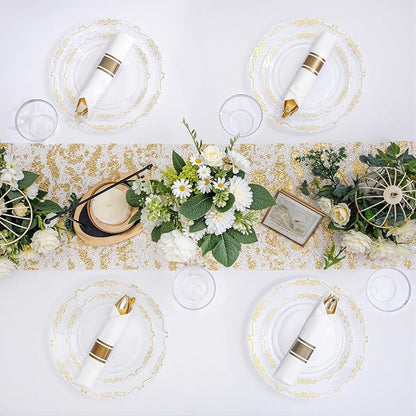 U-QE 100PCS Clear Gold Plastic Plates - Image 3