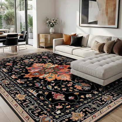 RELEANY Area Rugs 8'x10' Washable Non-Slip, Floral Vintage Distress Medallion by RELEANY