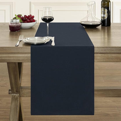 Basic Linen Style Table Runner, 14x48 Inch Dark Navy | Mitered Corner Design - Image 2
