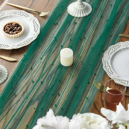 Artoid Mode 6PCS Pearl Dark Green Gauze Table Runner 120 Inch 10FT, Seasonal - Image 3