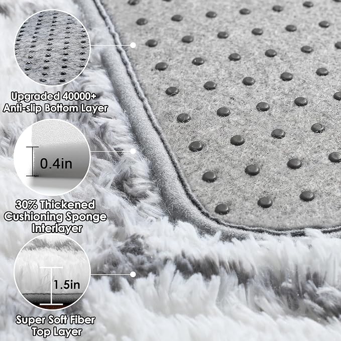 ONASAR Area Rugs for Living Room, 7x10 Fluffy White and Grey Rug for Bedroom - Image 5