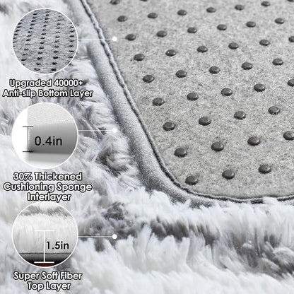 ONASAR 7x9 Area Rugs for Living Room Bedroom, Large Fluffy White and Grey Throw - Image 4