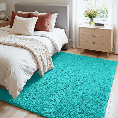 4x6 Area Rugs for Living Room Rug: Soft Fluffy Shag Teal Blue Rugs for Bedroom - Image 2
