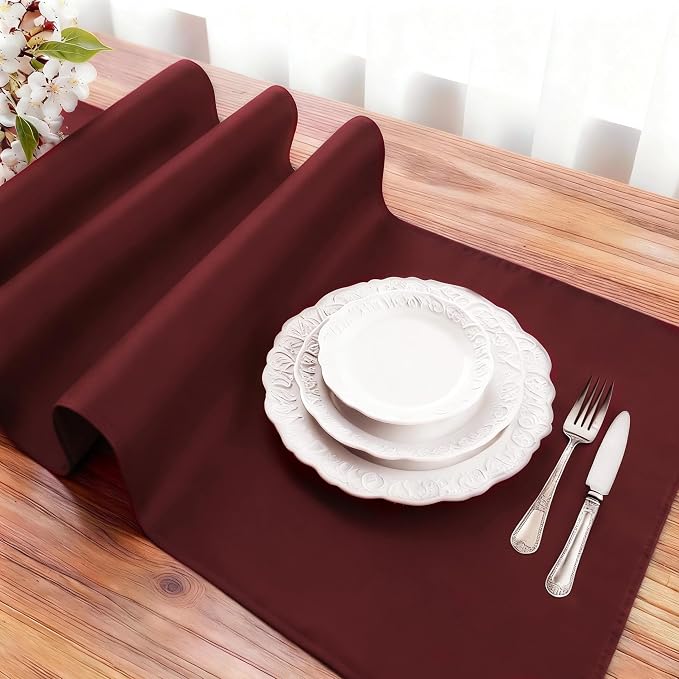 FOLINS&HOME Burgundy Waterproof Decorative Table Runner 60 Inches Long | 210GSM - Image 3