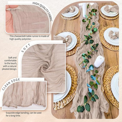 4 Pack Cheesecloth Table Runner 10FT Rosy Brown Table Runner Boho Gauze Cheese - Image 3