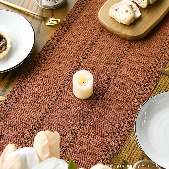 Artoid Mode Caramel Woven Farmhouse Hollow Table Runner 12x36 Inch | Holiday - Image 5