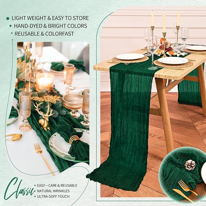 18 Pack Cheesecloth Table Runner 10FT Emerald Green Table Runner Boho Gauze - Image 5