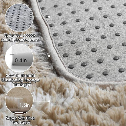 ONASAR 5x7 Area Rugs for Living Room Bedroom, Fluffy Beige and White Shag Rug - Image 4