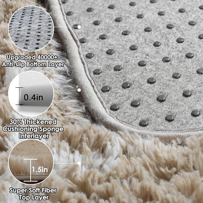 ONASAR Area Rugs for Bedroom Living Room, 4x6 Fluffy Beige and White Throw Rug - Image 4