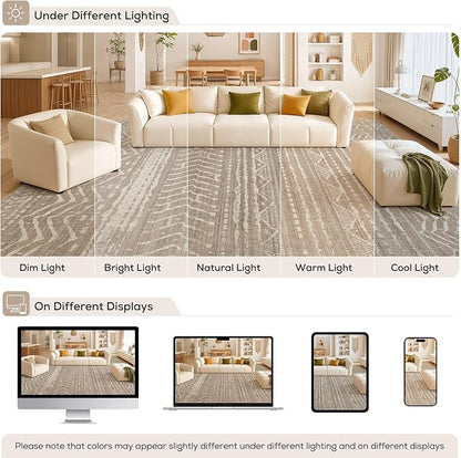 6x8 Area Rugs Living Room: Washable Boho Large Neutral Soft Rug Farmhouse Stain - Image 9