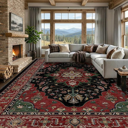 RELEANY Area Rugs Large 9'x12' Washable Non-Slip, Floral Vintage Distress by RELEANY