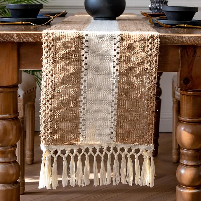 EMMTEEY Boho Table Runner with Tassels 36 Inches Long, Scratch & Heat Resistant - Image 5