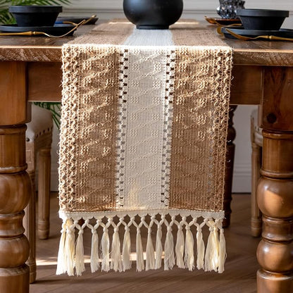 EMMTEEY Boho Table Runner with Tassels 36 Inches Long, Scratch & Heat Resistant - Image 5