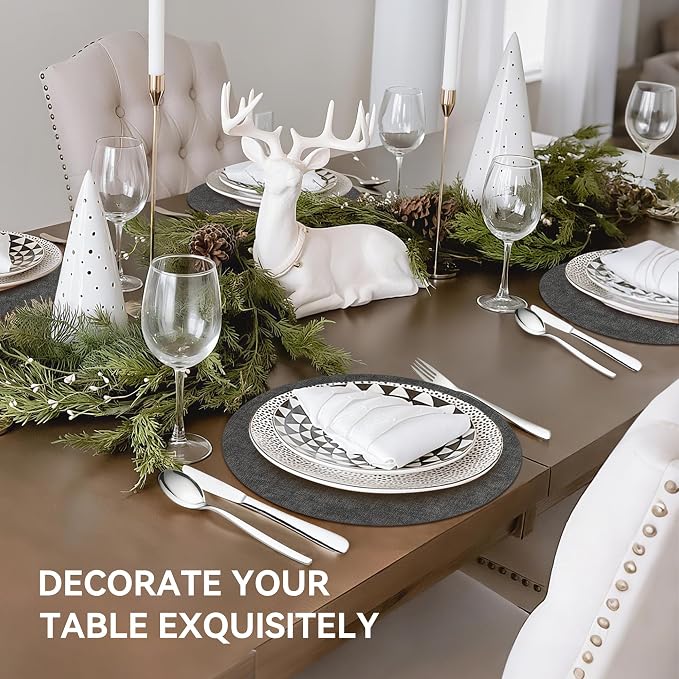 13"Round Placemats Set of 6, Reversible Faux Leather Heat Resistant Table Mats - Image 6