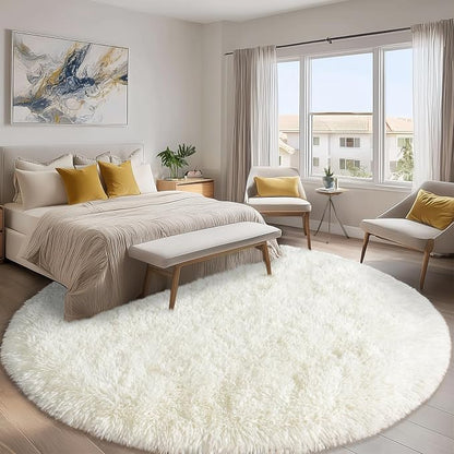 Round White Rug for Bedroom, 7 ft Circle Area Rugs for Living Room, Soft Large - Image 2