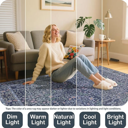 5x7 Washable Area Rugs for Living Room, Stain Resistant Vintage Rugs for Dining - Image 4