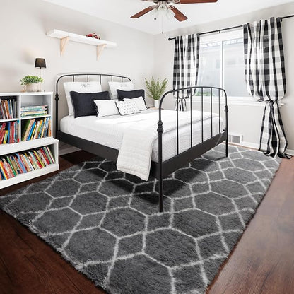 ONASAR Area Rugs for Bedroom Living Room, 4x6 Fluffy Grey and White Floor Rug - Image 6