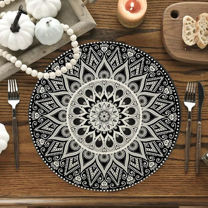 Artoid Mode Black Mandala Round Placemats Set of 4, 14 Inch Seasonal Spring - Image 2
