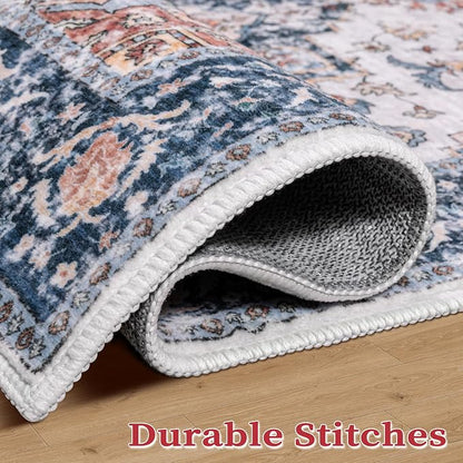 SERISSA Washable Rugs 9x12 Area Rugs, Large Non-Slip Blue Orange Living Room Rug - Image 7