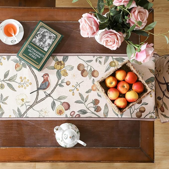 bilin gaier Designer Vintage Linen Table Runner, Floral Fruit Pattern, Dining - Image 3