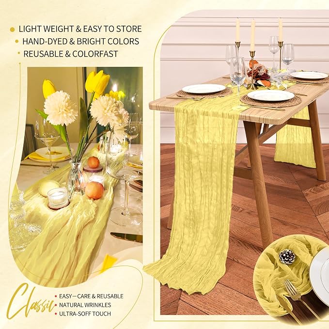 18 Pack Cheesecloth Table Runner 10FT Light Yellow Table Runner Boho Gauze - Image 5