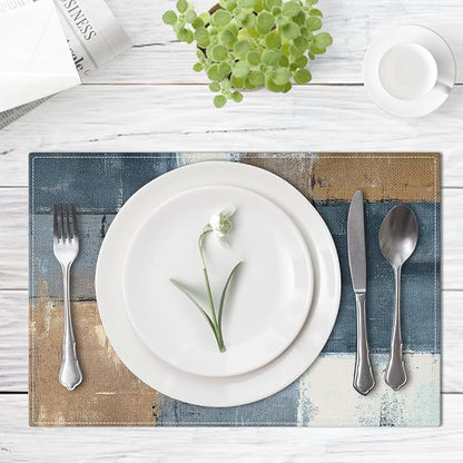 Emvency Farmhouse Placemats Set of 6, 12x18 Inch, Geometric Blue Brown | - Image 2