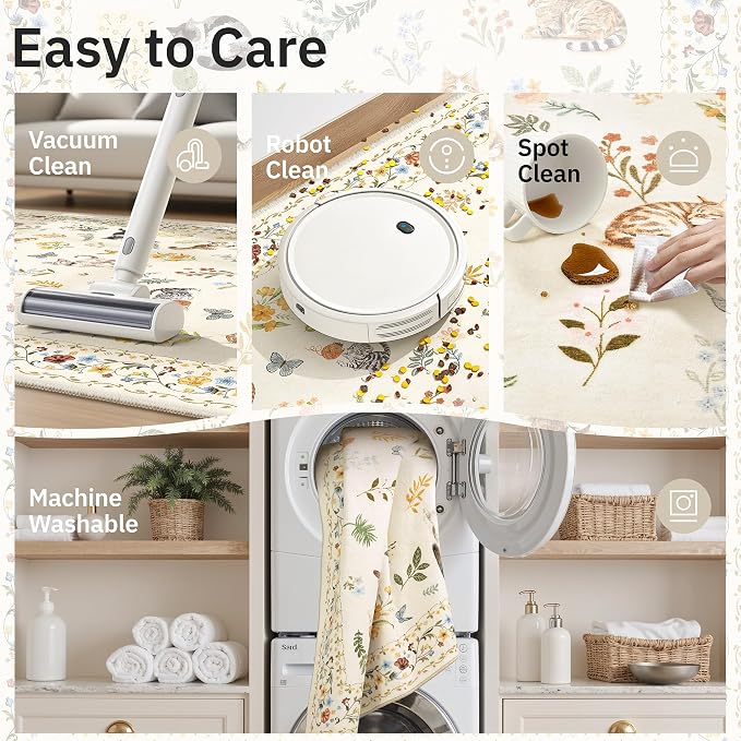 Soalmost Cat 9x12 Area Rugs for Living Room, Machine Washable Animal Floral - Image 7