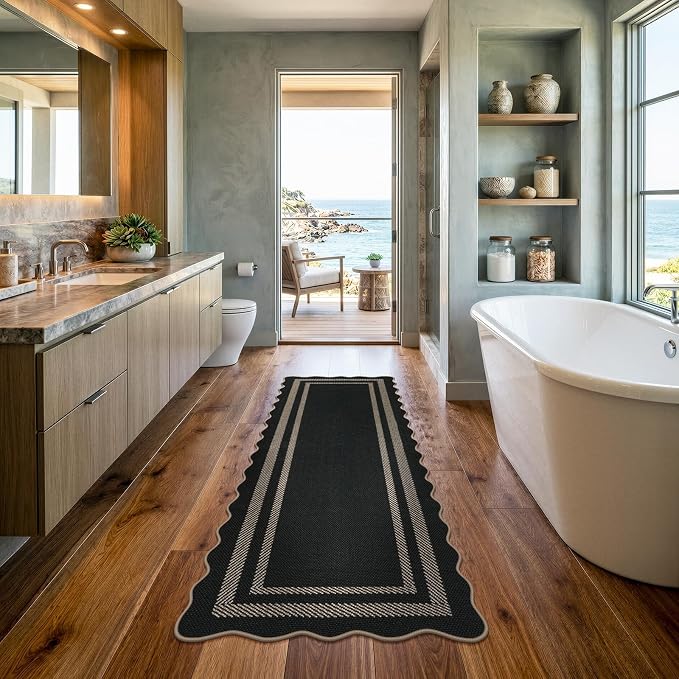 LIVEBOX Scalloped Easy Jute Kitchen Runner Rug, 2x6 Hallway Runner Black Rugs - Image 9