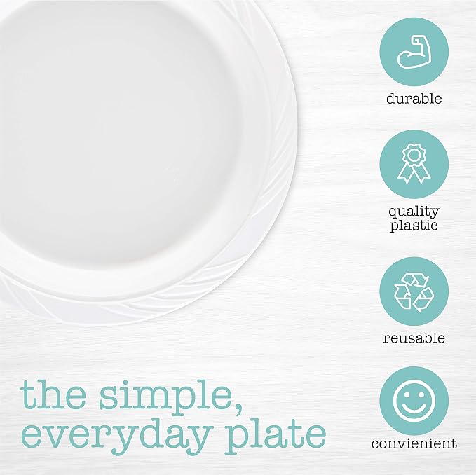 200 Count Disposable 9 Inch White Plastic Dinner Plates large - Image 4