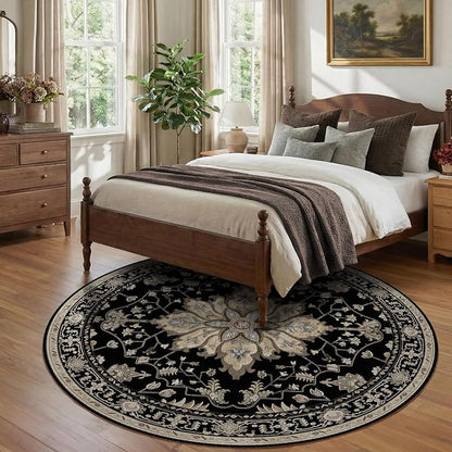 RELEANY Area Rugs Round 8ft Washable Non-Slip, Floral Vintage Distress - Image 3