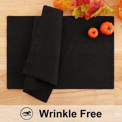Faux Cotton Linen Placemats Set of 4, Cloth Washable Farmhouse Dining Table Mats - Image 5
