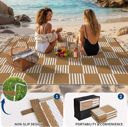 Garvee Waterproof Outdoor Rug 6x9, Checkered Foldable Plastic Straw Patio - Image 5