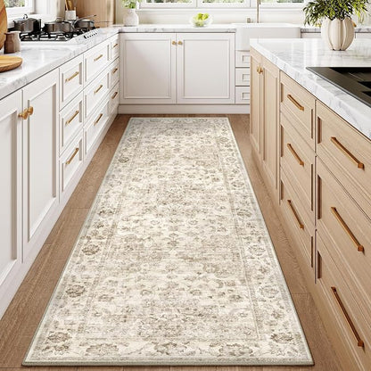 3x7 Washable Neutral Runner Rug Beige Vintage Hallway Kitchen Carpet Non-Slip - Image 2
