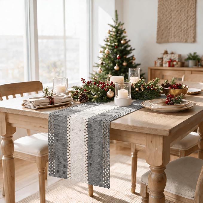 Artoid Mode Grey Farmhouse Woven Table Runner 12x48 Inch | Seasonal Holiday - Image 4