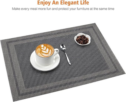 Placemats Set of 4, Vinyl Woven Black Non Slip Table Mats | Heat Resistant - Image 6