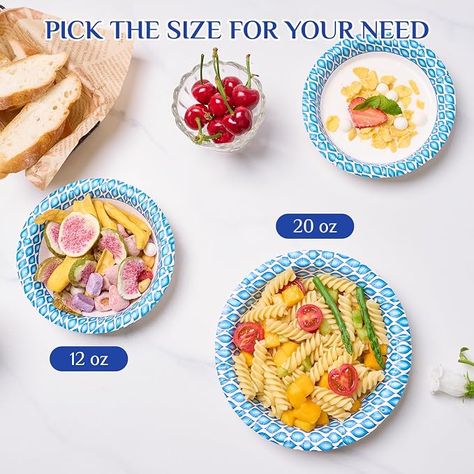 MUCHII 12 Oz Paper Bowls 200 Counts Disposable Bowls, Printed Soak Proof Small - Image 6
