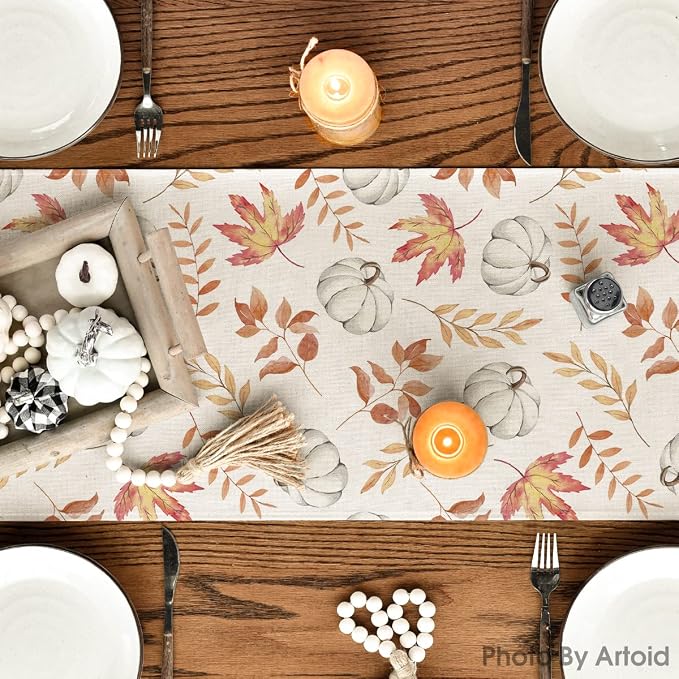 Artoid Mode 210 GSM Fall Table Runner 13x90 Inch Home Party Decor | Orange - Image 4