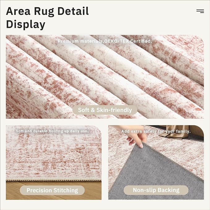 Soalmost 9x12 Area Rugs for Living Room, Non Slip Machine Washable Vintage Rugs - Image 5