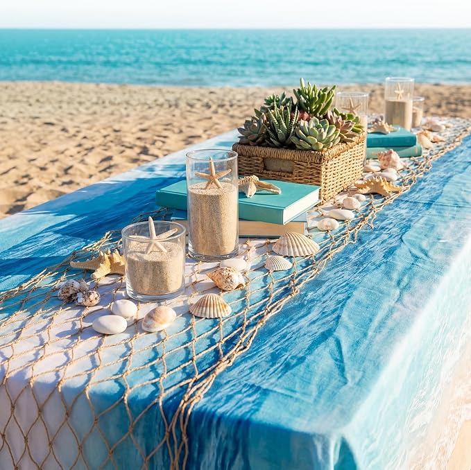 SATINIOR 24 Pcs 12 x 72'' Fishing Net Table Runner Party Decoration, Linen | - Image 4