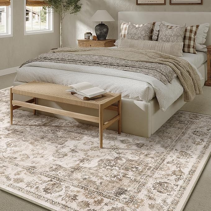 6x9 Washable Neutral Area Rug Brown Vintage Living Room Bedroom Carpet Non-Slip - Image 2