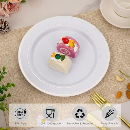 100Pcs Silver Rim Plastic Dinner Plates, 10.25 Inch | Heavy Duty Disposable - Image 5