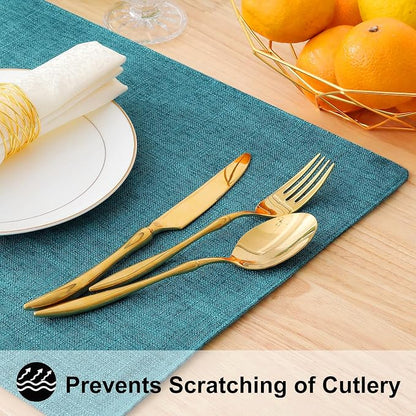 Faux Cotton Linen Placemats Set of 6, Cloth Washable Farmhouse Dining Table Mats - Image 4