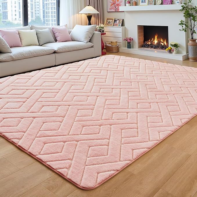 5x7 Pink Washable Area Rug for Girls Bedroom Living Room, Modern Geometric Shag by VisittheFlagover