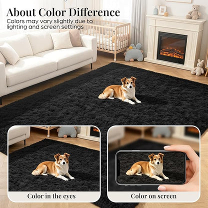 Area Rug for Living Room Bedroom: 5x7 Black Soft Fluffy Shag Upgrade Non-Slip - Image 7